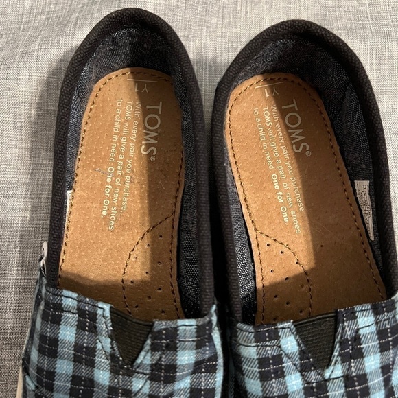 Toms Navy Blue Plaid Slip On Sneakers Y1 - Picture 6 of 6